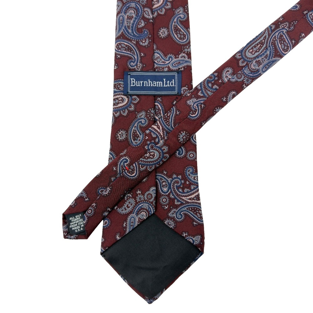 Burnham Ltd Silk Paisley Tie‎ Burgundy Blue Classic 57x3.5